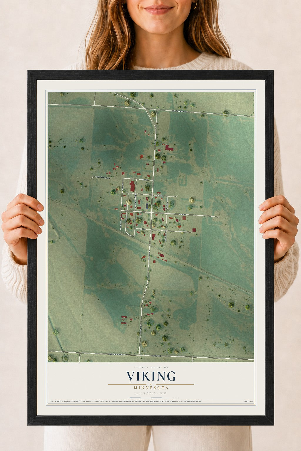 Map of Viking, Minnesota, 18 x 24 inch print in a black wood frame