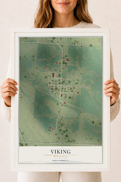Map of Viking, Minnesota, 18 x 24 inch print in a white wood frame