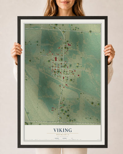 Map of Viking, Minnesota, 24 x 36 inch print in a black wood frame
