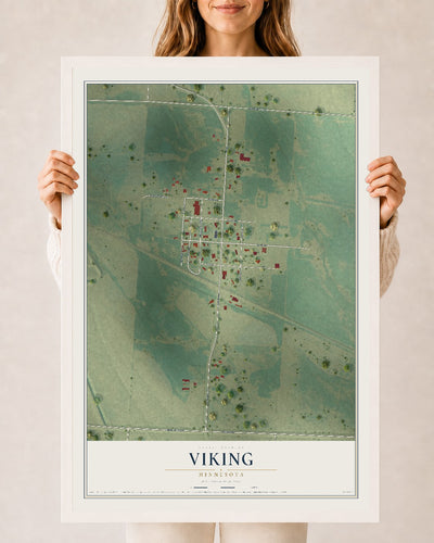 Map of Viking, Minnesota, 24 x 36 inch print in a white wood frame
