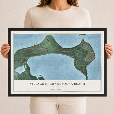 Map of the Village of Minnetonka Beach, Minnesota, 12 x 18 inch print in a black wood frame