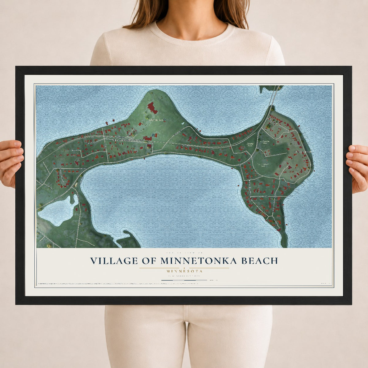 Map of the Village of Minnetonka Beach, Minnesota, 18 x 24 inch print in a black wood frame