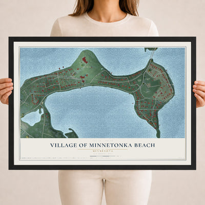 Map of the Village of Minnetonka Beach, Minnesota, 18 x 24 inch print in a black wood frame