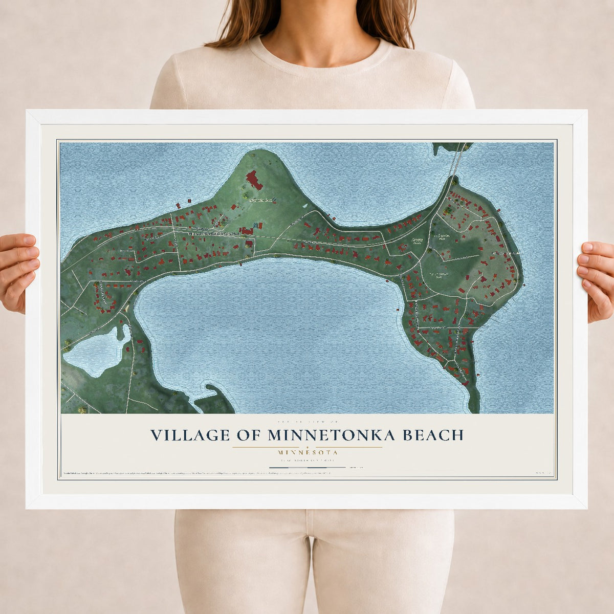 Map of the Village of Minnetonka Beach, Minnesota, 18 x 24 inch print in a white wood frame