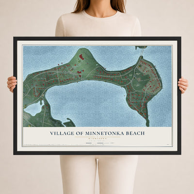 Map of the Village of Minnetonka Beach, Minnesota, 24 x 36 inch print in a black wood frame