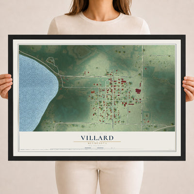 Map of Villard, Minnesota, 18 x 24 inch print in a black wood frame