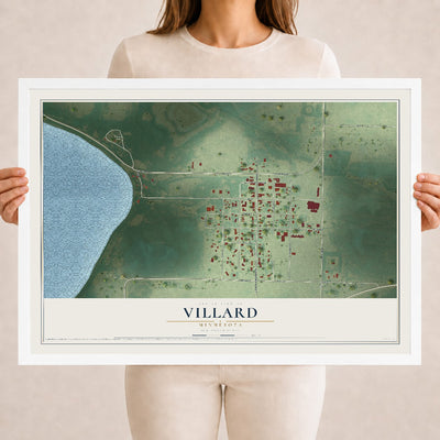 Map of Villard, Minnesota, 18 x 24 inch print in a white wood frame