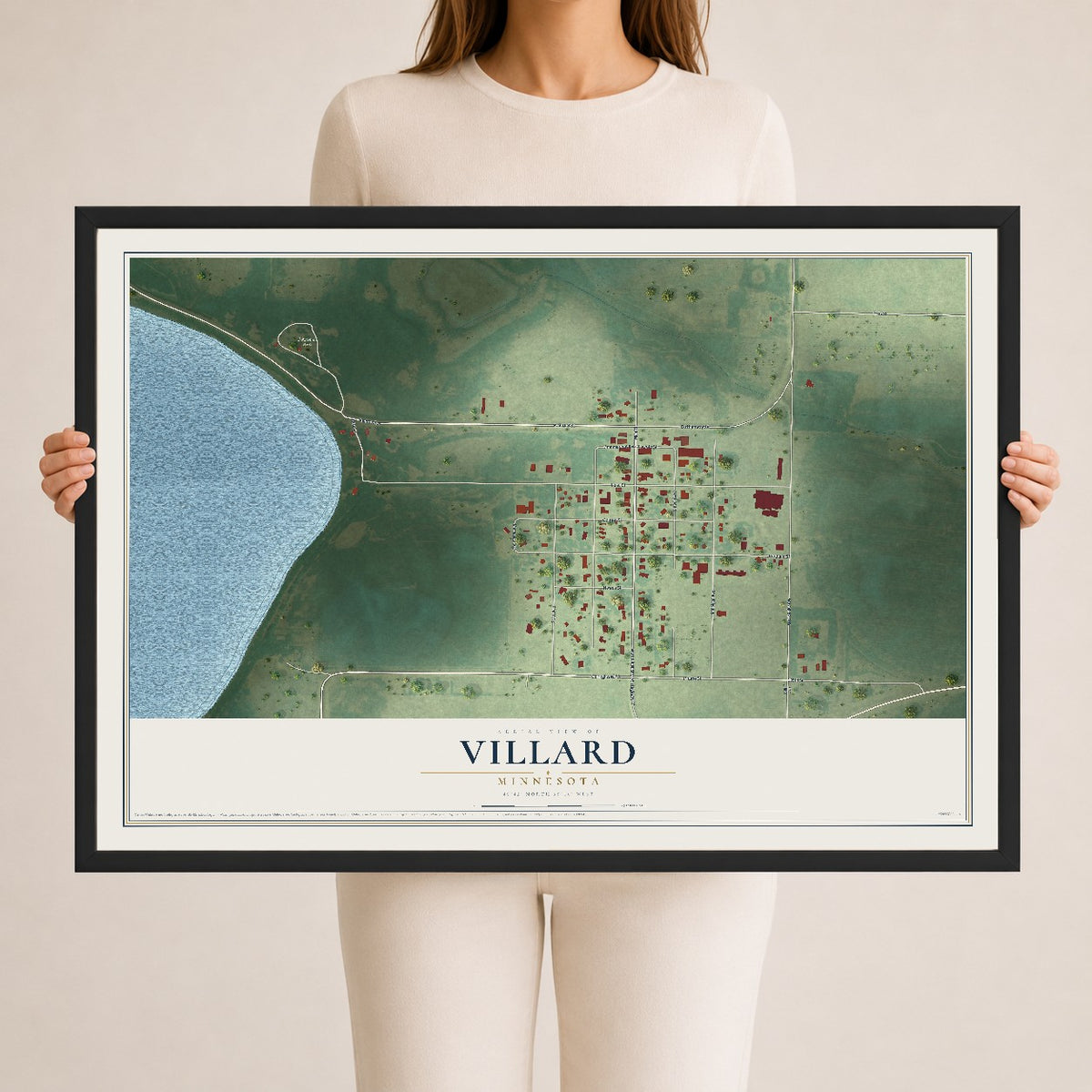 Map of Villard, Minnesota, 24 x 36 inch print in a black wood frame
