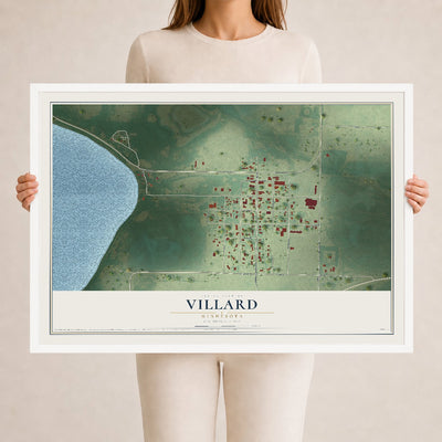Map of Villard, Minnesota, 24 x 36 inch print in a white wood frame