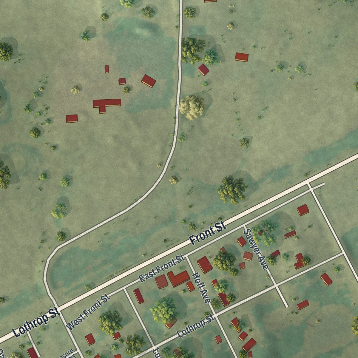 Close-up of the map of Vining, Minnesota print showing street and building detail
