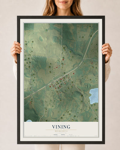 Map of Vining, Minnesota, 24 x 36 inch print in a black wood frame