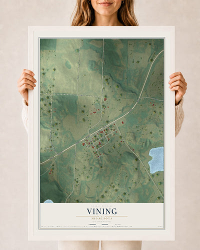Map of Vining, Minnesota, 24 x 36 inch print in a white wood frame