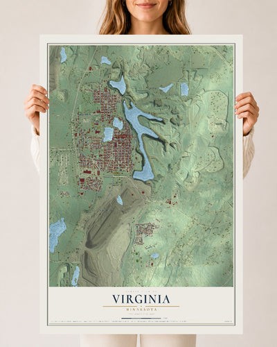 Map of Virginia, Minnesota, 24 x 36 inch unframed archival matte print