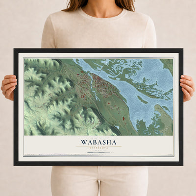 Map of Wabasha, Minnesota, 12 x 18 inch print in a black wood frame