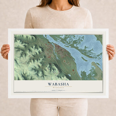 Map of Wabasha, Minnesota, 12 x 18 inch print in a white wood frame