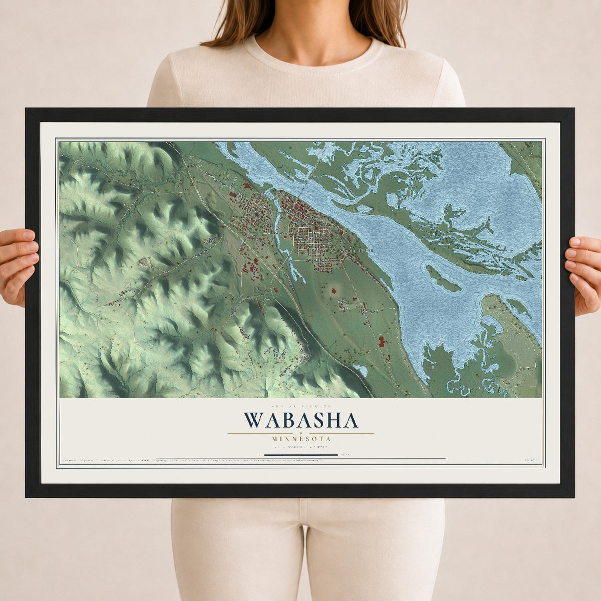 Map of Wabasha, Minnesota, 18 x 24 inch print in a black wood frame