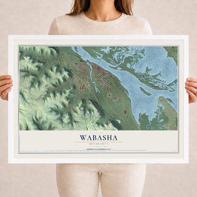 Map of Wabasha, Minnesota, 18 x 24 inch print in a white wood frame