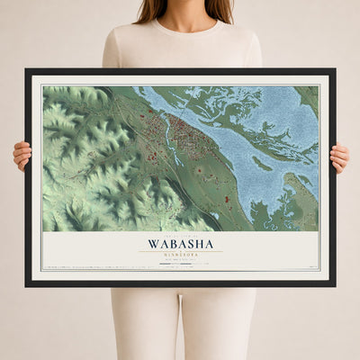 Map of Wabasha, Minnesota, 24 x 36 inch print in a black wood frame
