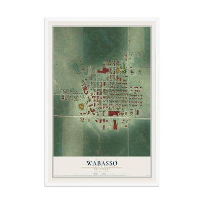 Map of Wabasso, Minnesota, 12 x 18 inch print in a white wood frame
