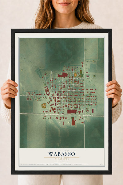 Map of Wabasso, Minnesota, 18 x 24 inch print in a black wood frame