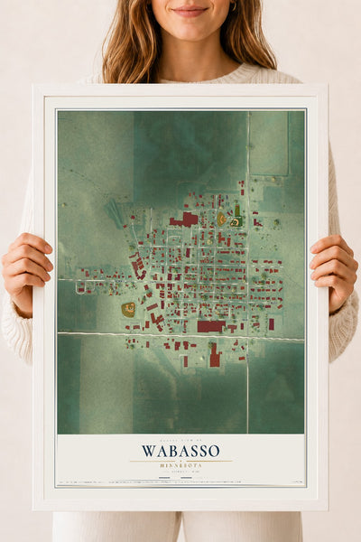 Map of Wabasso, Minnesota, 18 x 24 inch print in a white wood frame