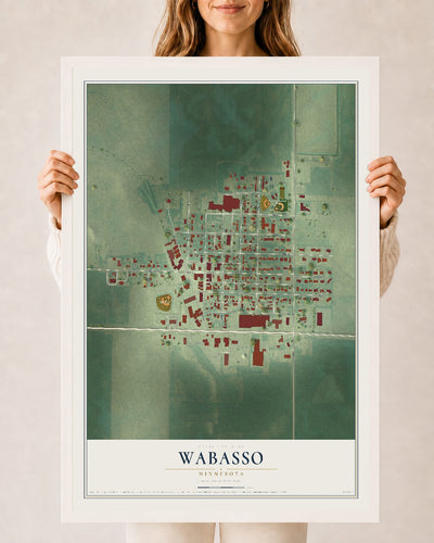 Map of Wabasso, Minnesota, 24 x 36 inch print in a white wood frame