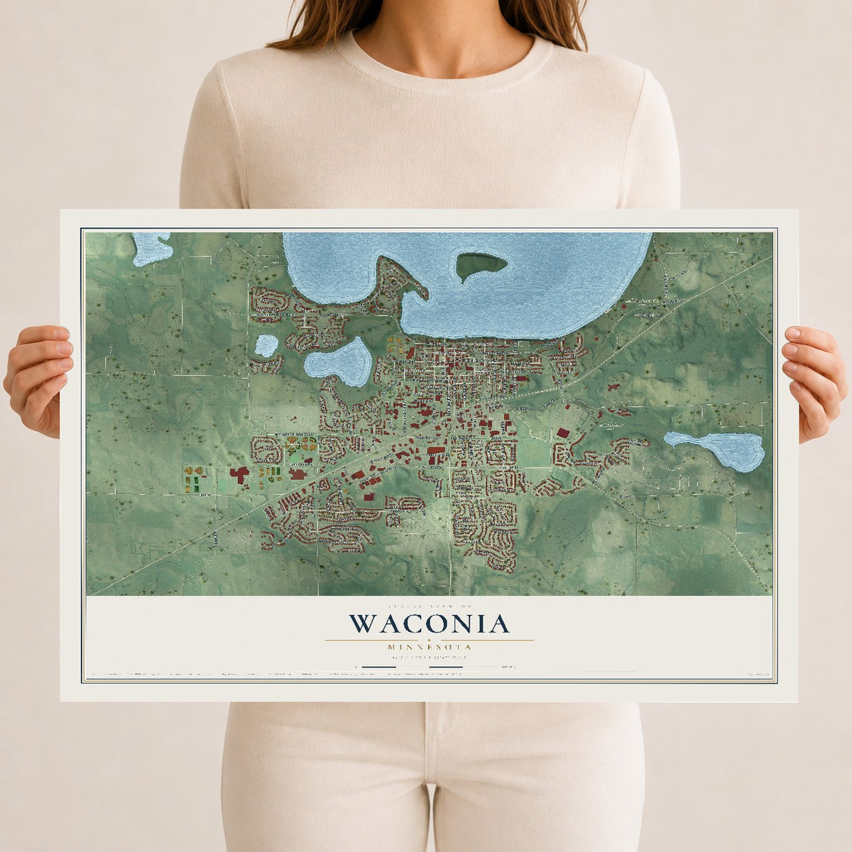 Map of Waconia, Minnesota, 12 x 18 inch unframed archival matte print