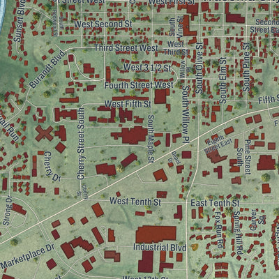 Close-up of the map of Waconia, Minnesota print showing street and building detail