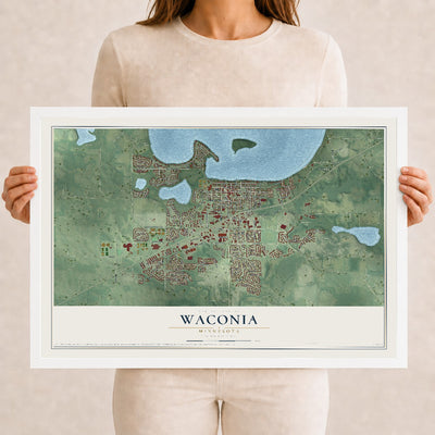 Map of Waconia, Minnesota, 12 x 18 inch print in a white wood frame