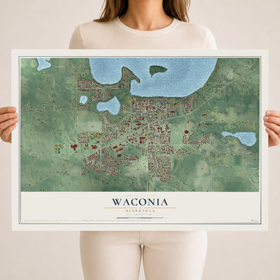 Map of Waconia, Minnesota, 18 x 24 inch unframed archival matte print