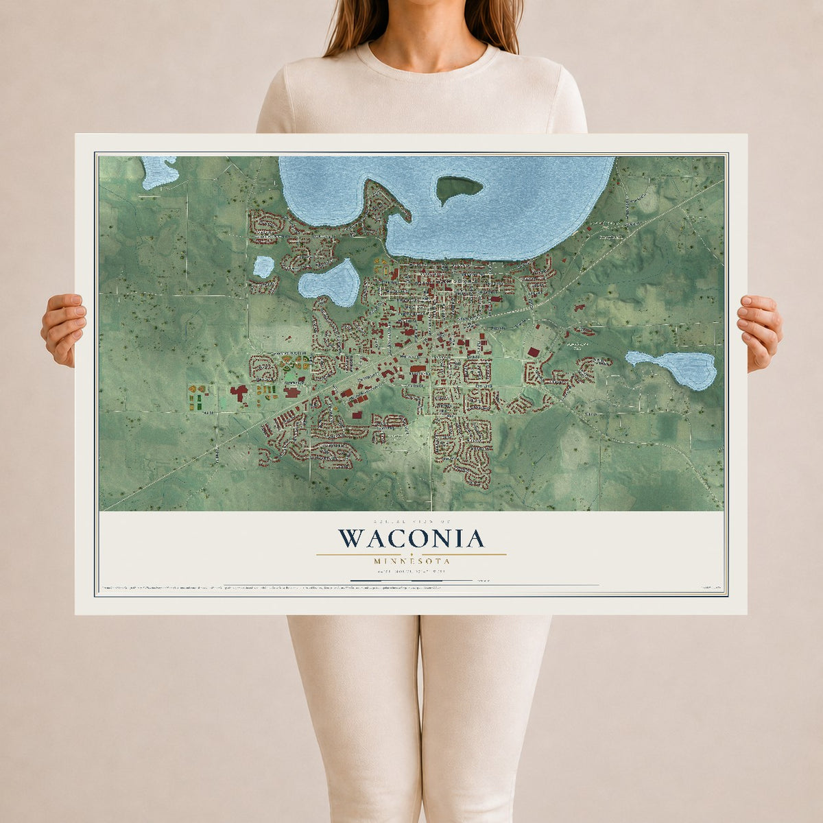 Map of Waconia, Minnesota, 24 x 36 inch unframed archival matte print