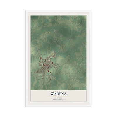 Map of Wadena, Minnesota, 12 x 18 inch print in a white wood frame