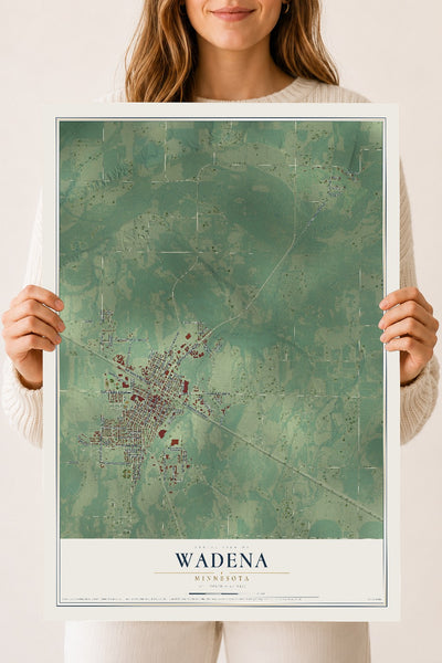 Map of Wadena, Minnesota, 18 x 24 inch unframed archival matte print
