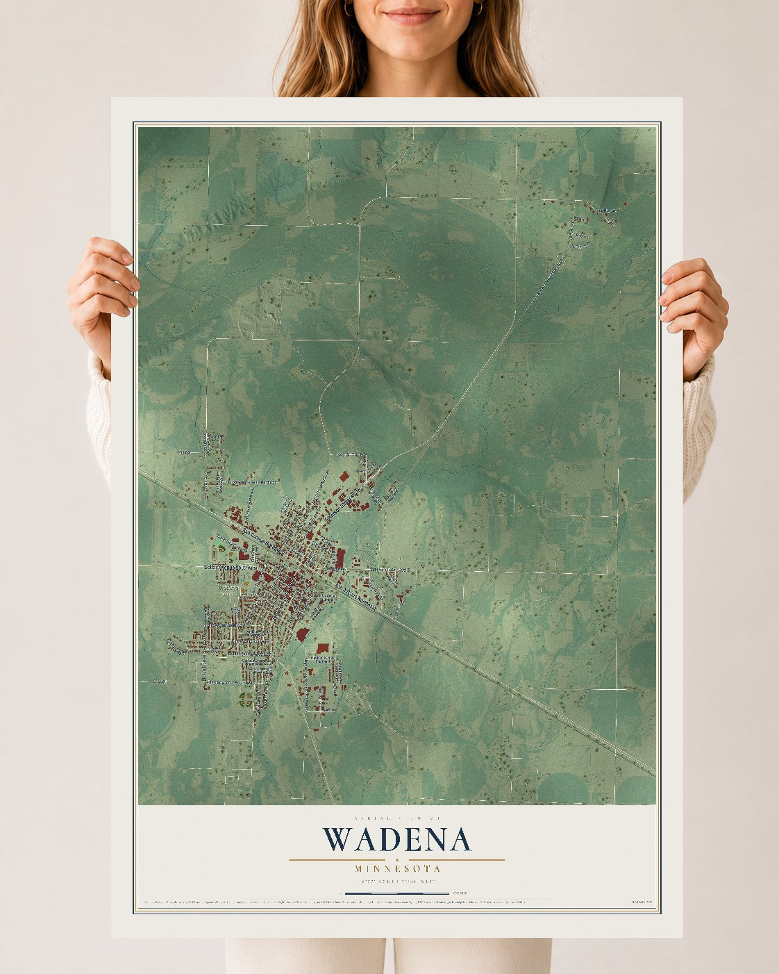 Map of Wadena, Minnesota, 24 x 36 inch unframed archival matte print