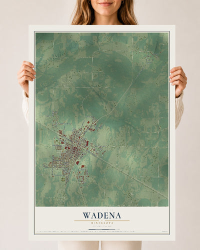 Map of Wadena, Minnesota, 24 x 36 inch unframed archival matte print