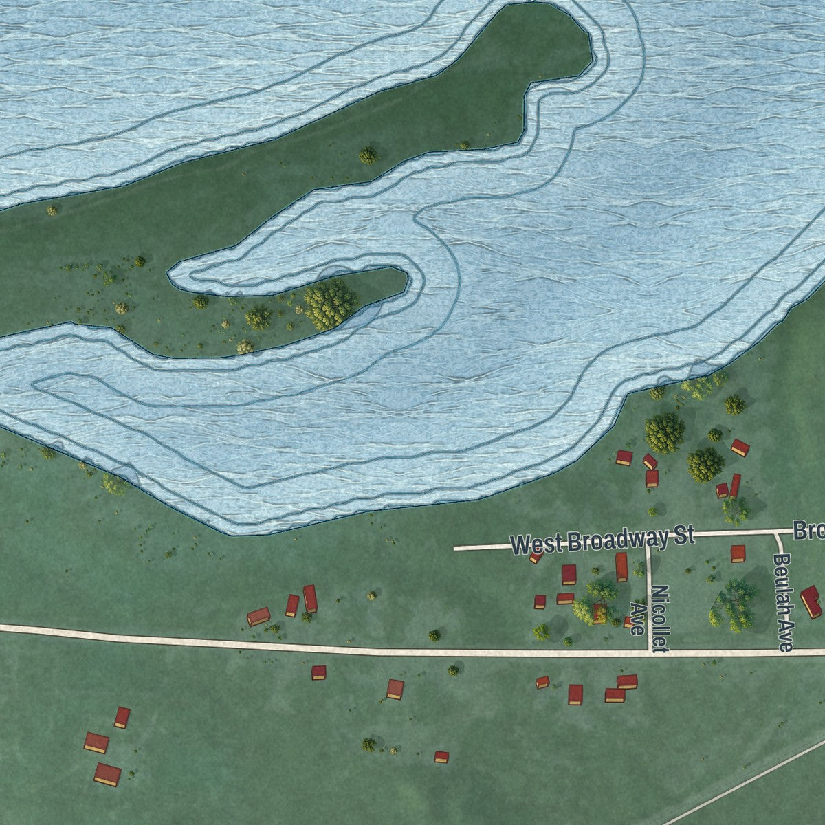 Close-up of the map of Wahkon, Minnesota print showing street and building detail