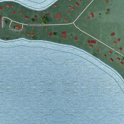 Second close-up of the map of Wahkon, Minnesota print showing more streets and buildings