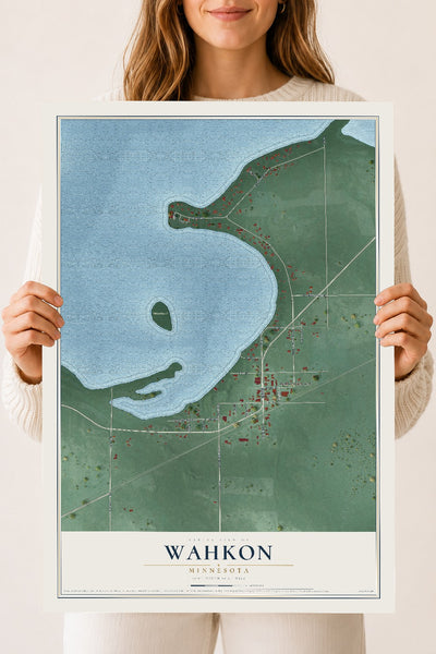 Map of Wahkon, Minnesota, 18 x 24 inch unframed archival matte print