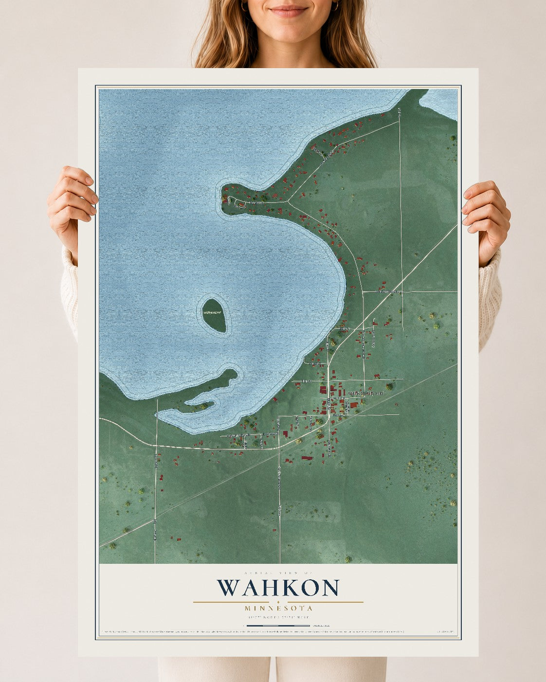 Map of Wahkon, Minnesota, 24 x 36 inch unframed archival matte print