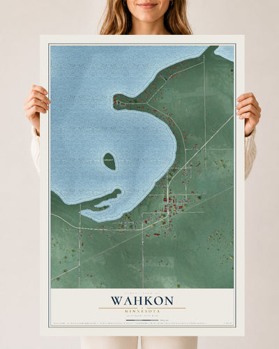 Map of Wahkon, Minnesota, 24 x 36 inch unframed archival matte print