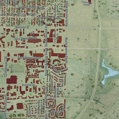 Close-up of the map of Waite Park, Minnesota print showing street and building detail