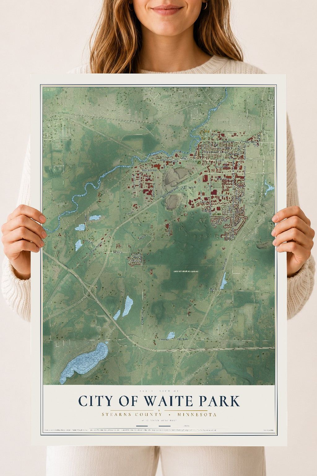Map of Waite Park, Minnesota, 18 x 24 inch unframed archival matte print