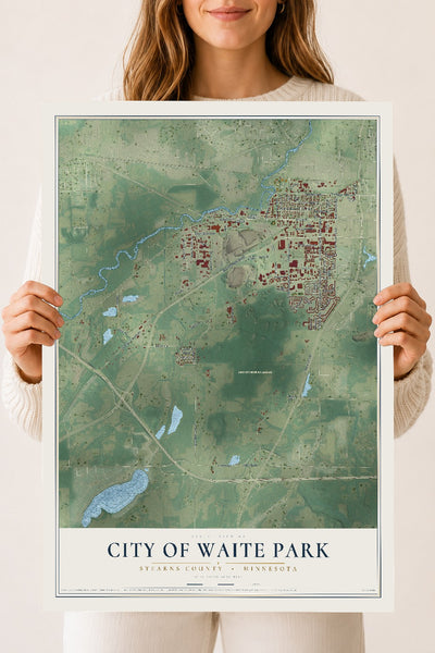 Map of Waite Park, Minnesota, 18 x 24 inch unframed archival matte print