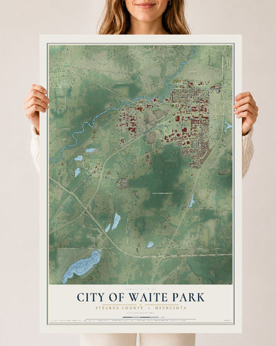 Map of Waite Park, Minnesota, 24 x 36 inch unframed archival matte print