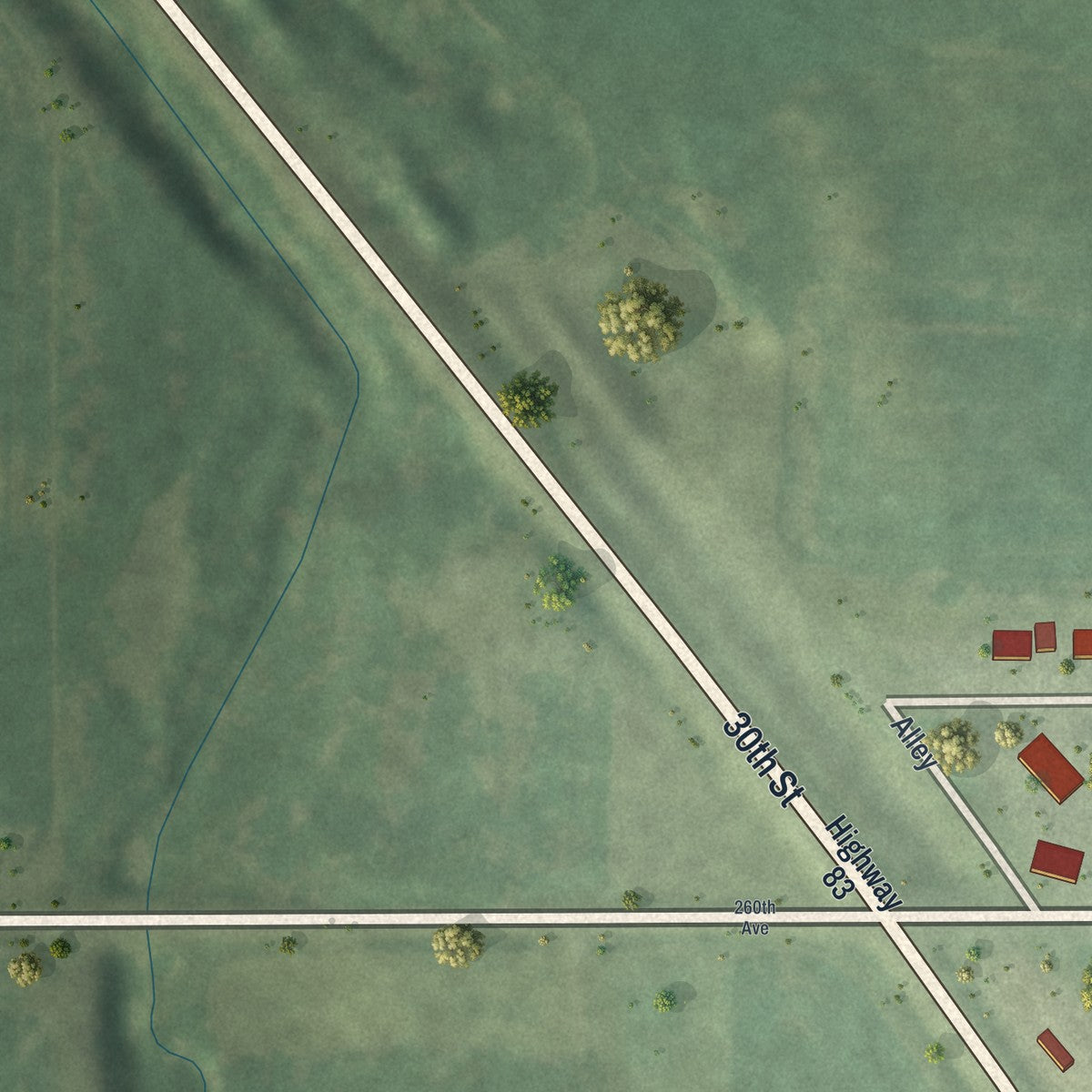 Second close-up of the map of Waldorf, Minnesota print showing more streets and buildings