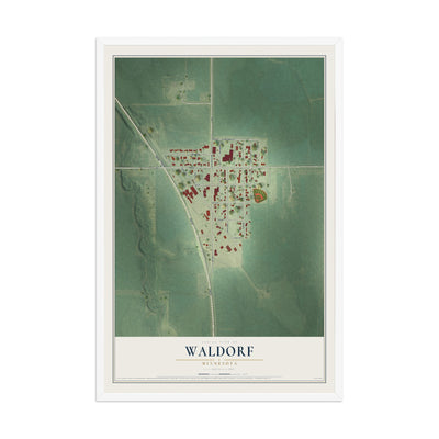 Map of Waldorf, Minnesota, 12 x 18 inch print in a white wood frame