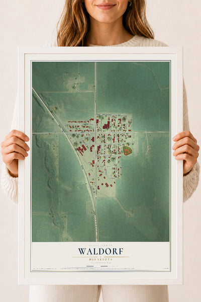 Map of Waldorf, Minnesota, 18 x 24 inch print in a white wood frame
