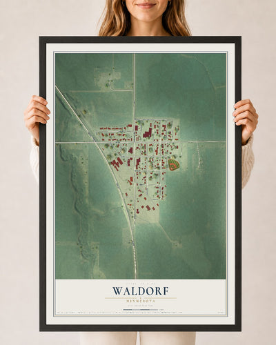 Map of Waldorf, Minnesota, 24 x 36 inch print in a black wood frame