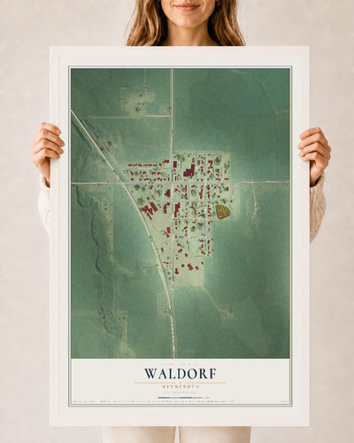 Map of Waldorf, Minnesota, 24 x 36 inch print in a white wood frame