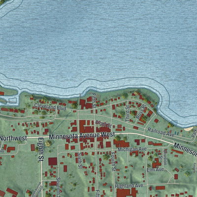Close-up of the map of Walker, Minnesota print showing street and building detail